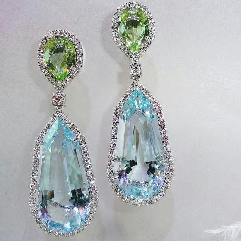 925 Silver Plated Sapphire Dangle Drop Earrings
