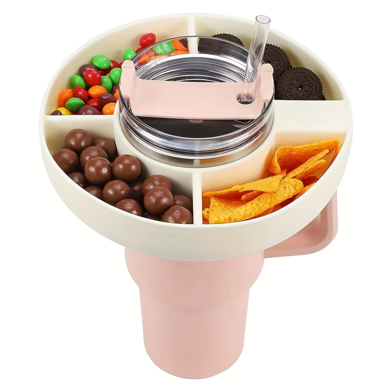 Snack Bowl for Stanley 40 oz Tumbler, Reusable Snack Storage Top Ring Candy  Tray Nuts Platter Containers Box with 4 Compartments for Food Topper Plate