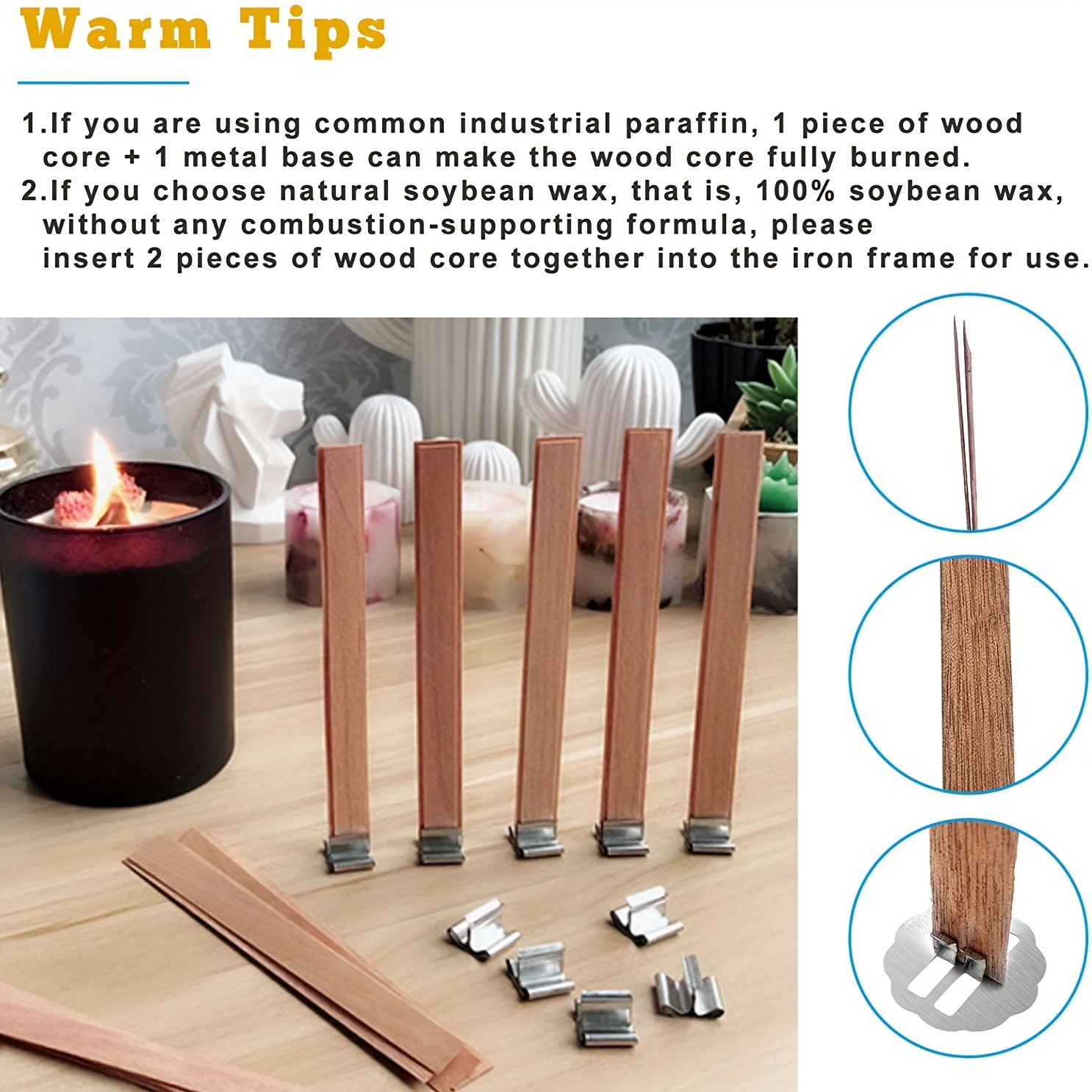 20pcs/set Wooden Candle Wick Candle Wick Candle Wood Heart With Base  Natural Wick With Iron Frame DIY Candle Making Supplies