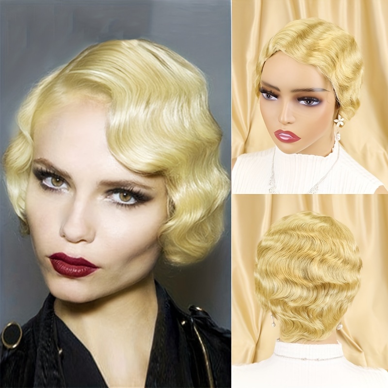 Short Finger Wave Wig Brazilian Human Hair Wig Women Brown Temu