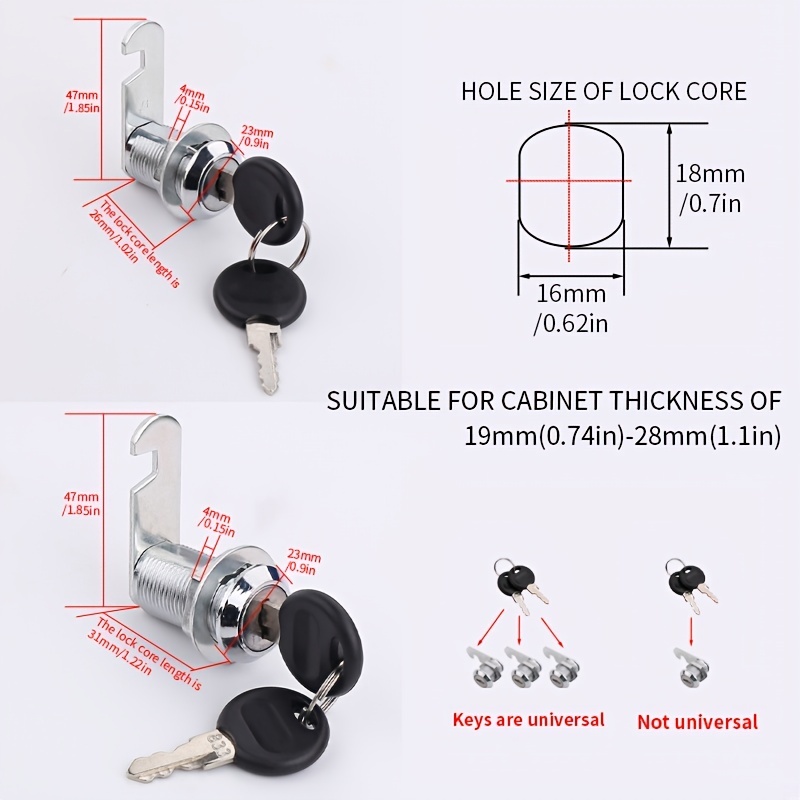 Cabinet Cam Lock Set Cylinder Drawer Locks with Keys for Securing File  Drawer Cabinet Tool Box Dresser, 2 PCS, 20mm/ 4/5 in Length 