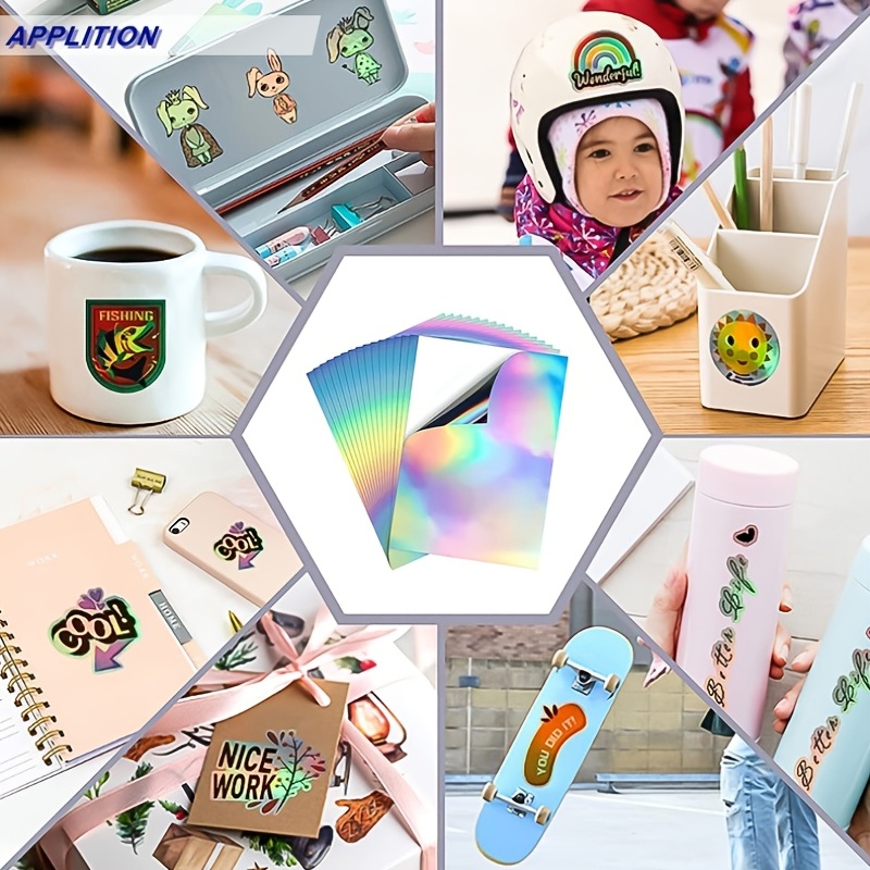 UOKHO Printable Holographic Sticker Paper for Your Ink Jet Printer 8.5 x 11  Inches Dries Quickly Waterproof Sticker Paper Rainbow Vinyl Sticker Paper