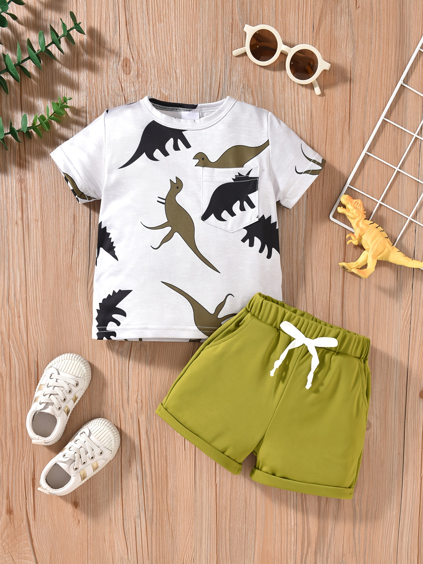 Ensemble barboteuse + t-shirt imprimé dinosaures pour bébé garçon