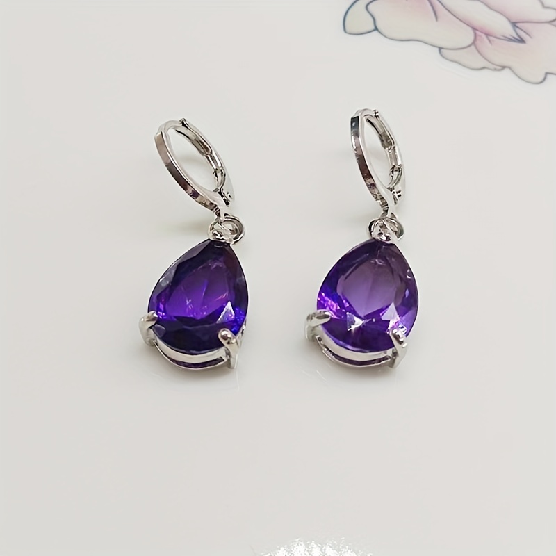 2pcs Men's Amethyst & Drop Earrings, Noble Design