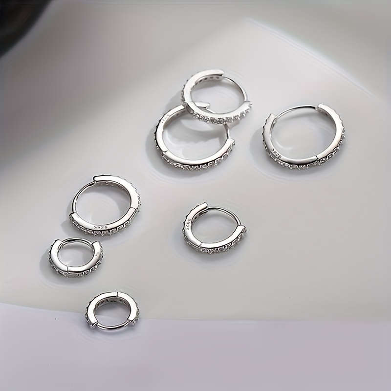 

4 Pairs Set Of Delicate 925 Sterling Silver Hypoallergenic Hoop Earrings Embellished With Zircon Elegant Simple Style Female Gift