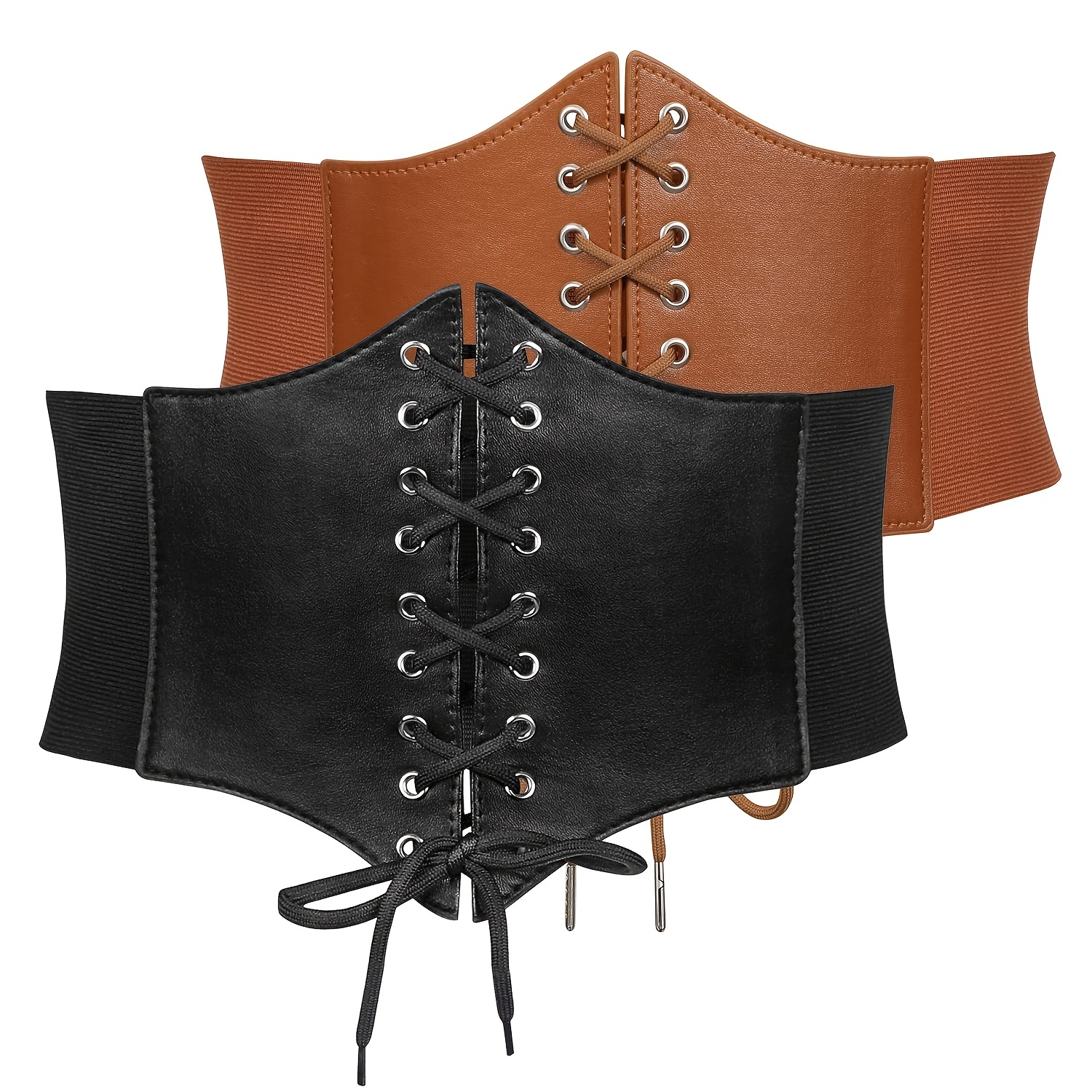 Corset Belt for Women Lace Up Elastic Leather Waist Corset Tied Waspie Belt  for Renaissance Pirate Halloween Costume at  Women's Clothing store