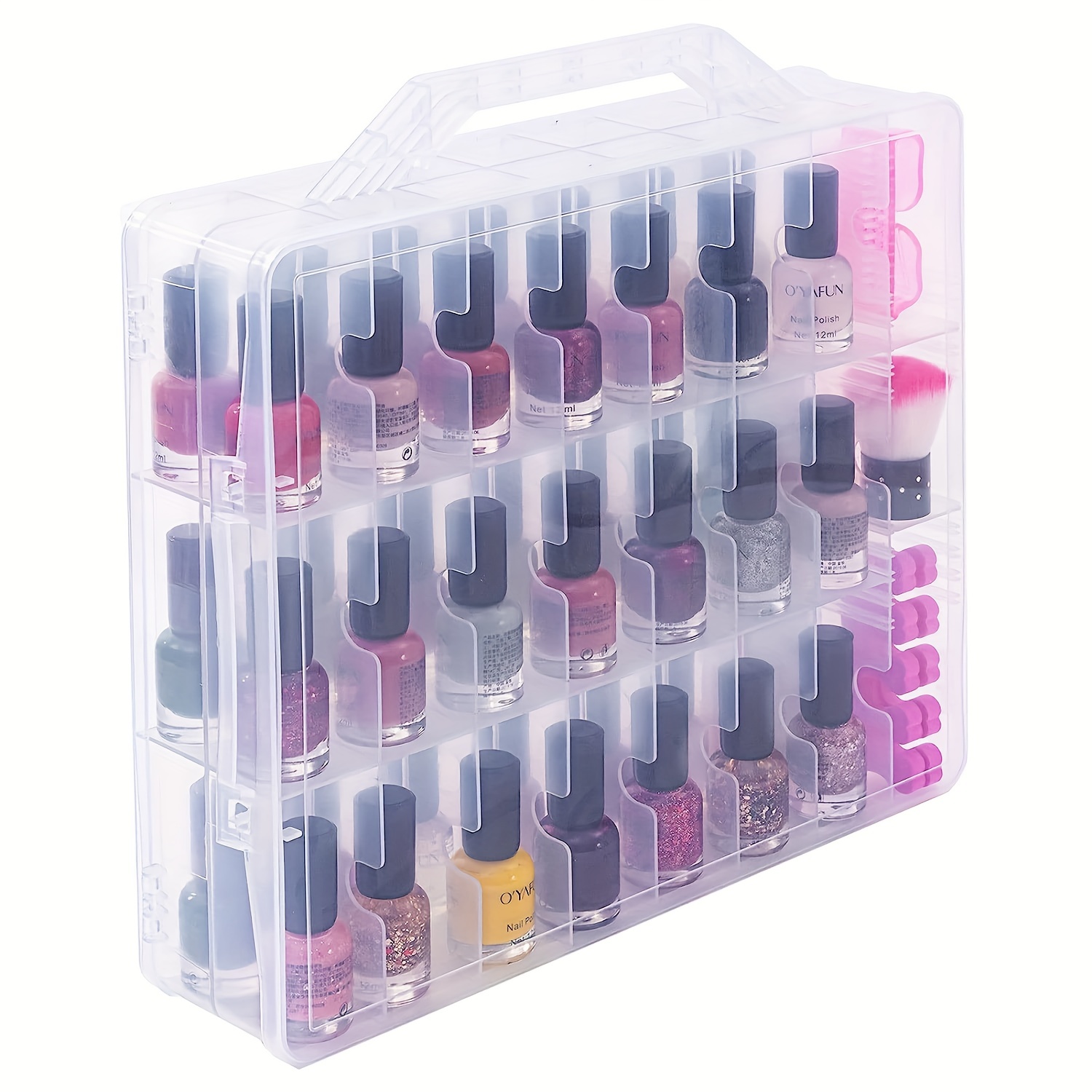 Foraineam Caja organizadora universal de esmalte de uñas transparente de  doble cara, 2 piezas, para 48 botellas con 8 divisores ajustables