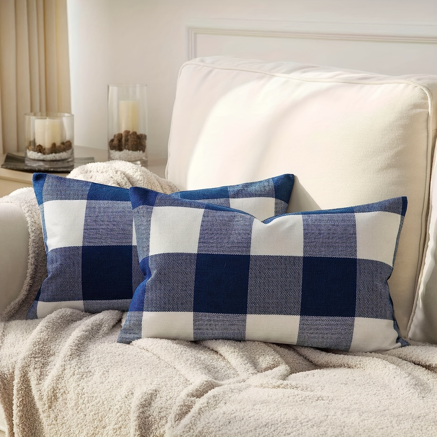 Navy plaid pillow online covers