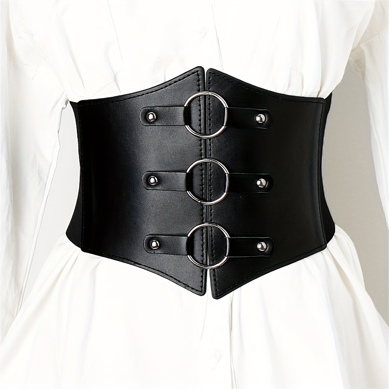 Women Medieval Retro Punk Wide Waist Belt Rivet Studded Corset Belt  Elasticity