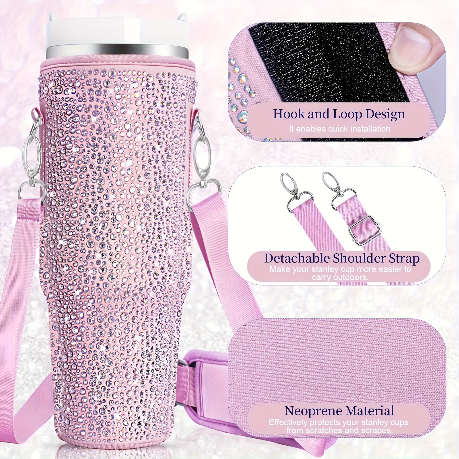 Pink Glitter Charm Accessories for Water Bottle Stanley Cup Handle