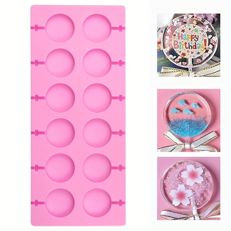 1pc Silicone Lollipop Molds,Sucker Molds,Round Chocolate Lollipops Hard  Candy Molds with 12 Lollipop Sucker Sticks for Making Lollipop,Hard  Candy,Ice