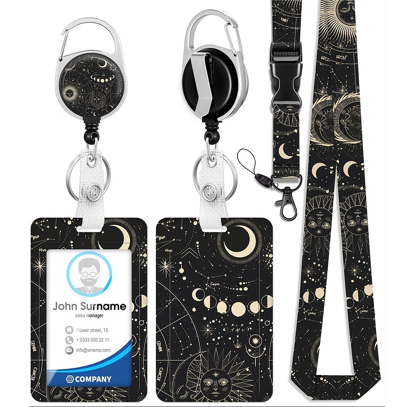  YACUME ID Badge Holder with Lanyard and Retractable Badge Reel  Clip, Card Name Tag Lanyard Vertical ID Protector Bage Clips for Nurse  Nursing Doctor Teacher Student (Abstract Art 02) 