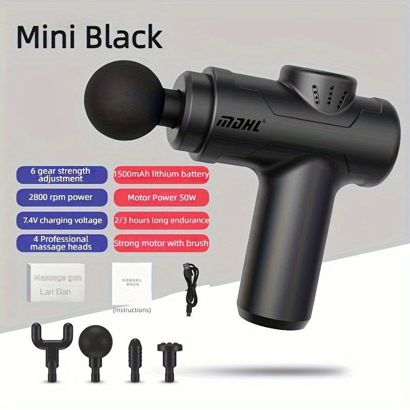 Mini Electric Massager Gun, Deep Tissue Percussion Electric Muscle Massager,  With 6 Adjustable Intensity Levels, 4 Heads, Portable Handheld Ultra-quiet  Brushless Motor, Relieves Muscle Tension, For Sports Gym - Temu