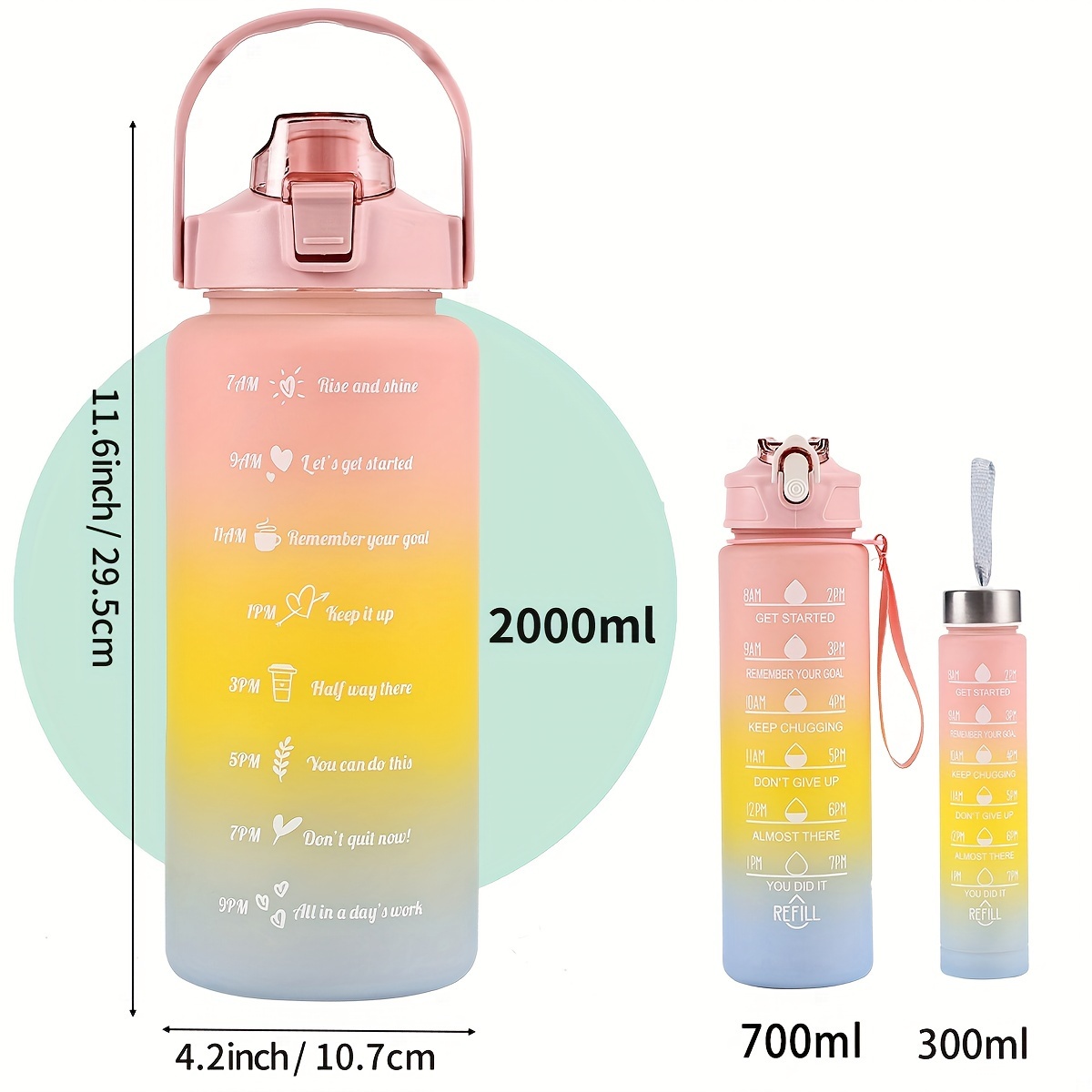 

1pc/3pcs 300ml/750ml/2l Gradient Color Frosted Water Bottle, 10.14/25.36/67.63oz Portable Leakproof Sports Water Cup With Straw, Suitable For Outdoor Camping, Driving, Cycling