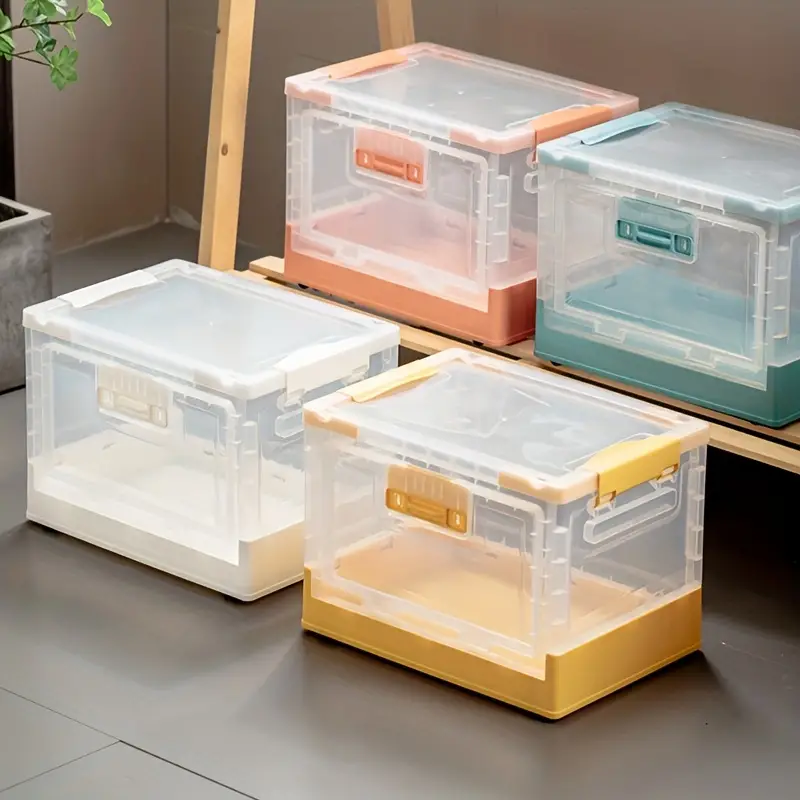 Collapsible Storage Bins With Doors Clear Plastic Folding - Temu