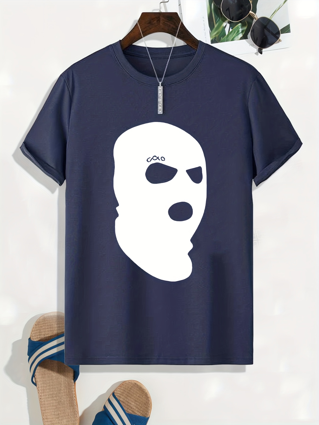 3 Hole Ski Mask Print T Shirt Tees For Men Casual Short Sleeve Tshirt For  Summer Spring Fall Tops As Gifts, 24/7 Customer Service