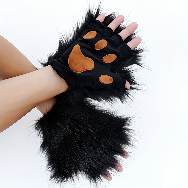 1 Pair Furry Paw Gloves Cat Girls Cosplay Accessory Kawaii Plush Wolf Paws