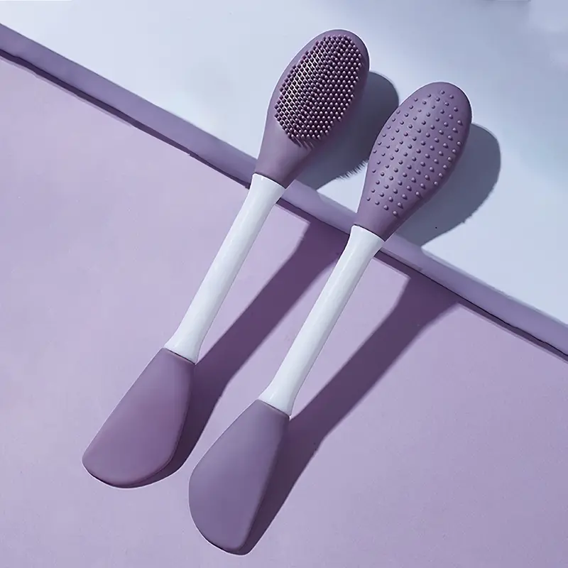 1pc Purple Silicone Face Mask Brush Double Head Mask Applicator Tool  Massage Spatula For Face Skincare Face Wash Brush - Beauty & Health - Temu