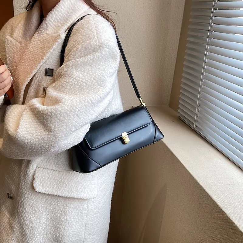 Vintage Style Baguette Bag Womens Buckle Decor Shoulder Bag Fashion Solid  Color Flap Purse, Save More With Clearance Deals