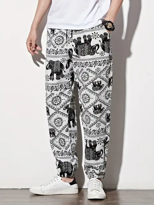 Thai elephant pattern pants, Unisex, comfortable to wear, easy to wear -  Shop kramsakon Men's Pants - Pinkoi
