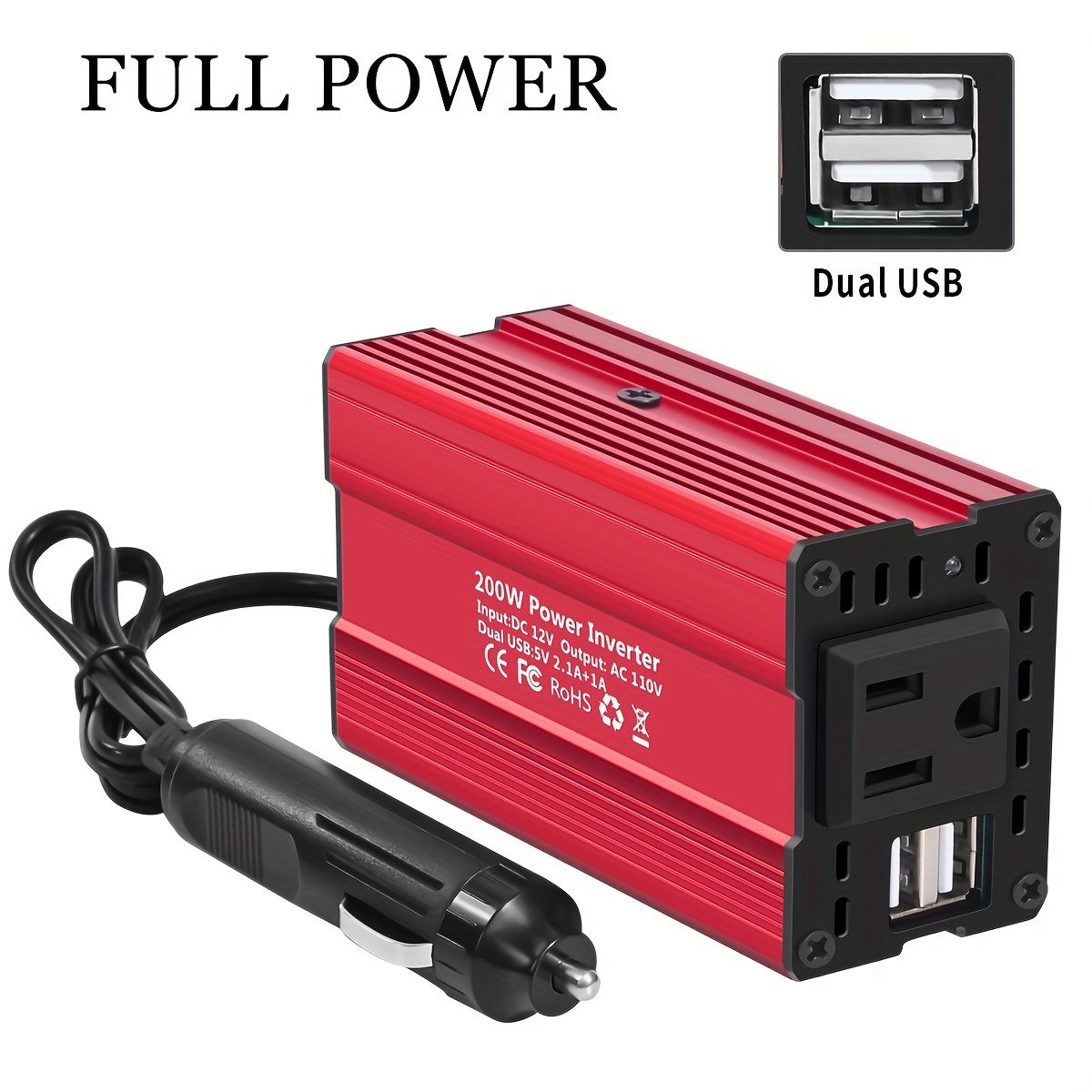 Full Power 12v To110v Ac 60hz Car Power Inverter Converter Vehicle Adapter  Plug Outlet With 3.1a Dual Usb Car Charger For Laptop Computer - Temu Japan