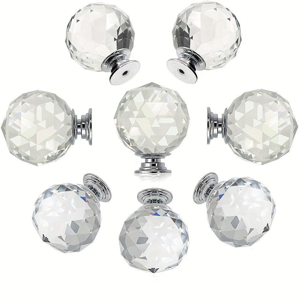 

8pcs 30mm Transparent Crystal Glass Door Knobs, Round Diamond Wardrobe Door Knobs, Crystal Drawer Knobs, Cabinet Pulls