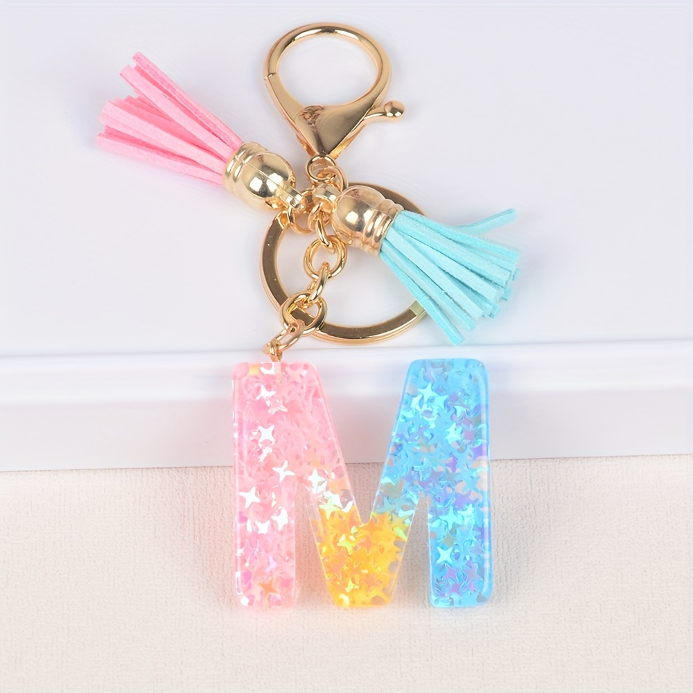 pulunto Alphabet Keychain with Tassel, Initial Letter Couple Key Ring, Bag  Charm Pendant, Key Chain for Bag Key A2R9