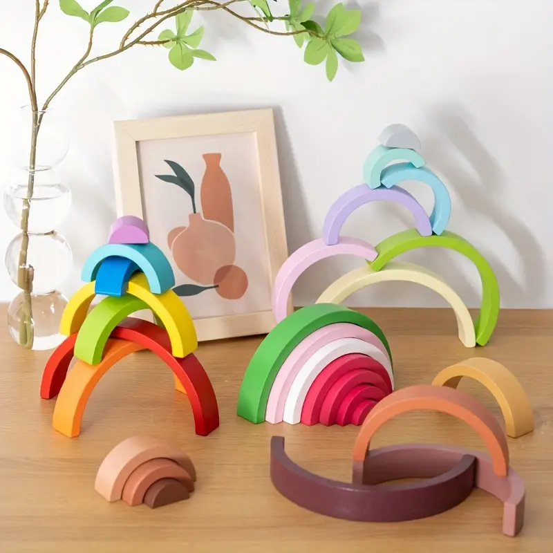 Wooden Small Rainbow Building Blocks Diy Assembly Stacking - Temu Canada