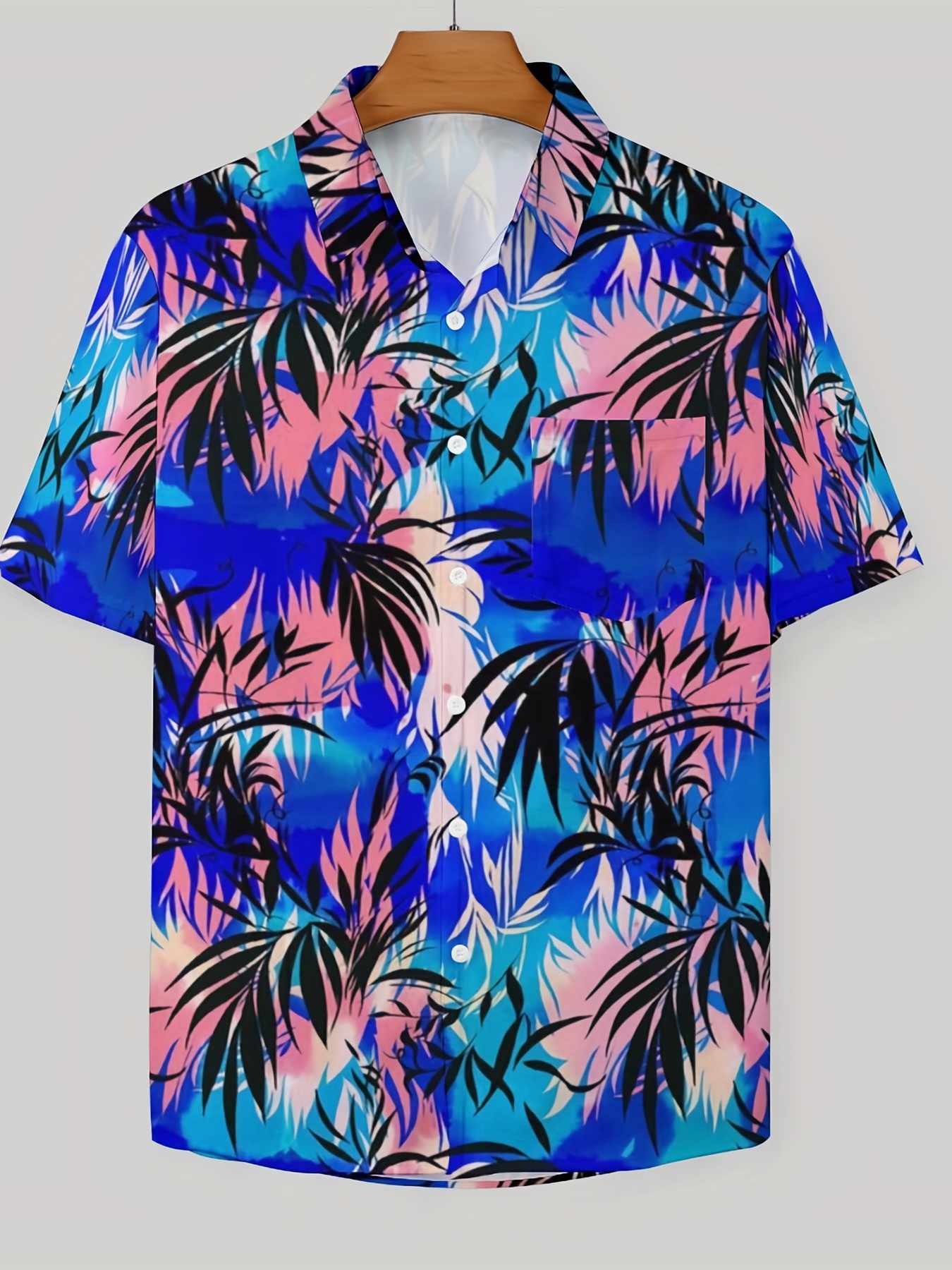 Neon Multicolor Palm Leaf Print Men's Short Sleeve Shirt