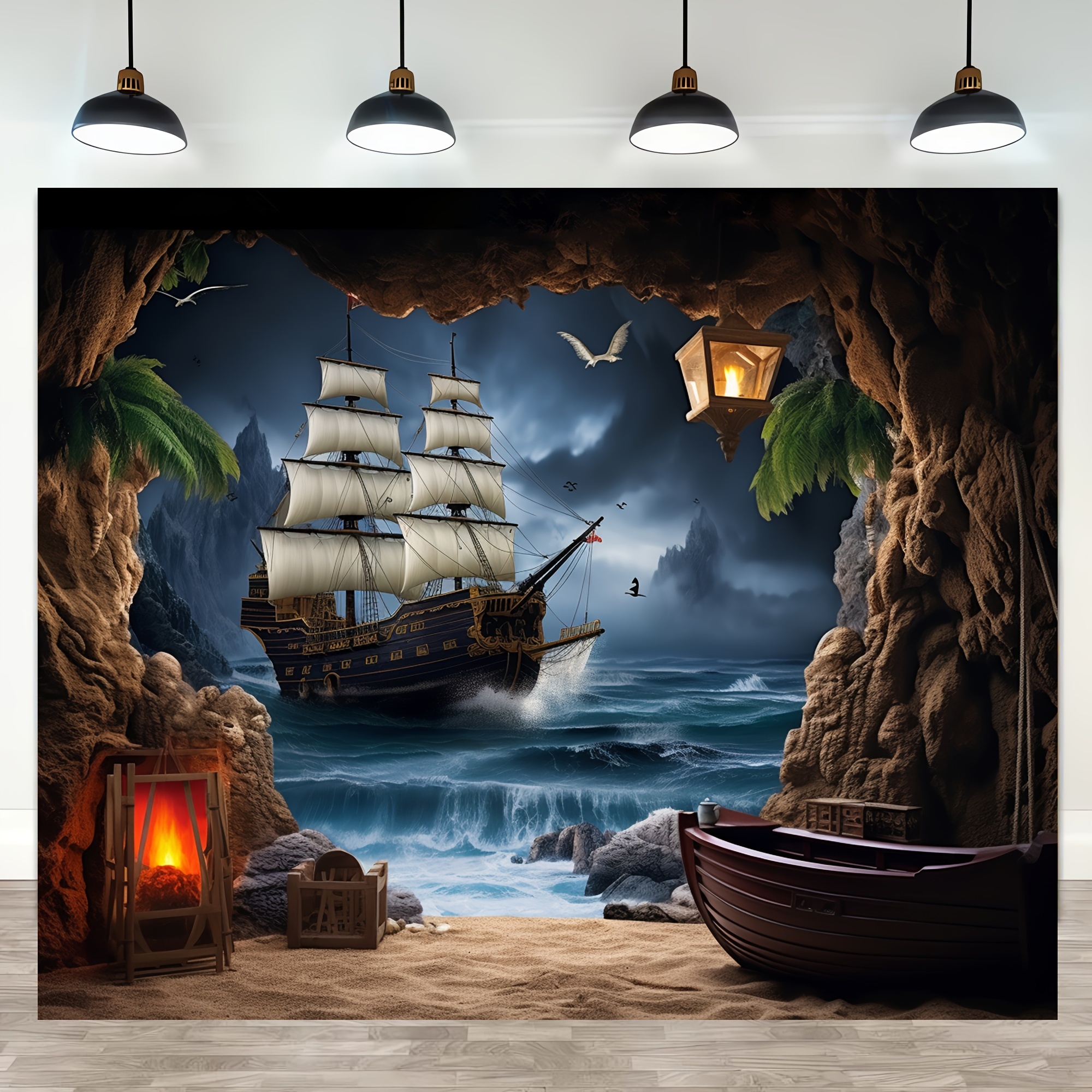 Stained Glass Pirate Ship Decoration Round Acrylic Ark - Temu