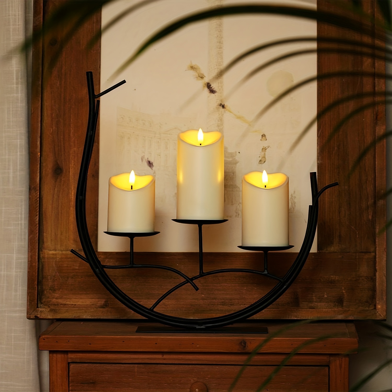 Large Wooden Battery Operated LED Flameless Candle Lantern For