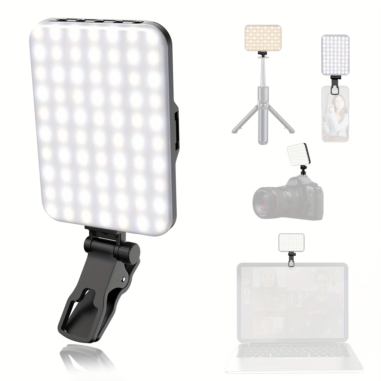 1pc Luz De Selfie, Panel De Luz LED Con Clip, Para  Teléfono/Portátil/Tablet/Computadora, Luz De Cámara Portátil Con Clip  Bicolor, Con 2500-6500K Regul