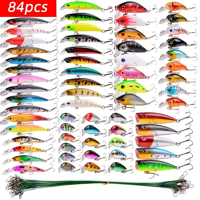 

64pcs Lure+20pcs Bionic Swim Hard Baits Mini Crank Baits Tackles Kit - Line Minnow Fishing Lure Set For Freshwater And Saltwater Fishing - Realistic Wobblers For Catching More Fish