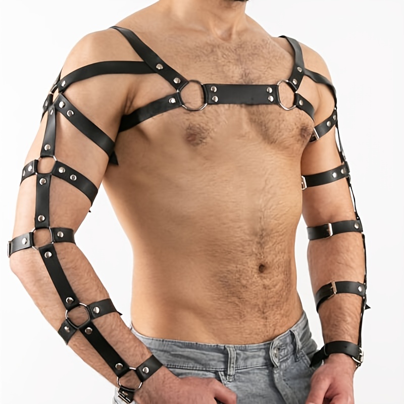 Mens Body Harness Adjustable Buckle Body Chest Harness Gay Black PU Leather  Sexy Punk Chest Belt Fashion Costume