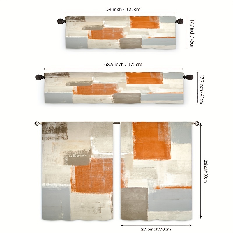  Cortinas de amarre naranja quemado para ventana, arte  geométrico abstracto moderno, pintado al óleo, aislamiento térmico, cortinas  ajustables con bolsillo para barra, paneles de cenefa para cocina, baño,  cafetería, 52 x