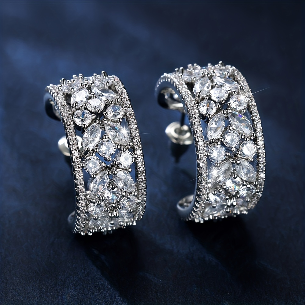 

Boucles D'oreilles En Forme De C Étincelantes En Cuivre Ornées De Zircons Délicats, Style Élégant Et Luxueux Pour Mariage Féminin