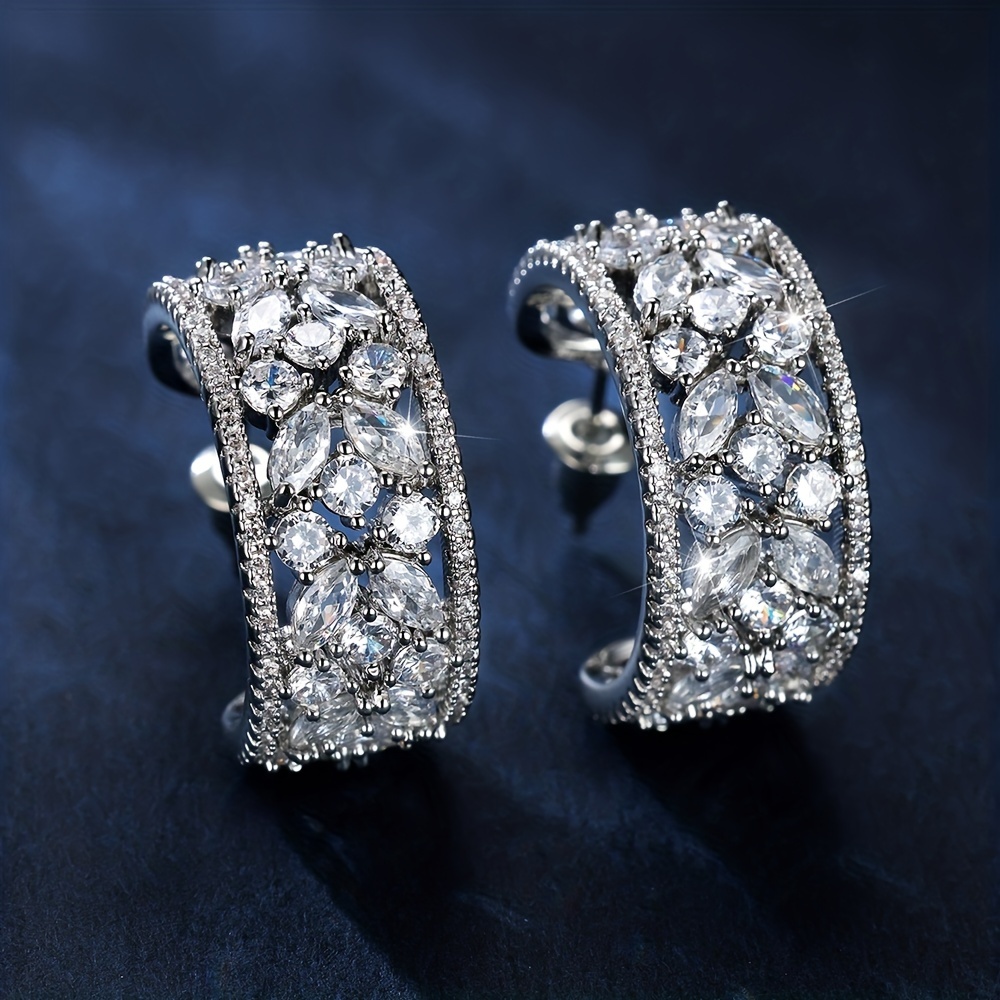 Zirconia C Shaped Dangle Earrings