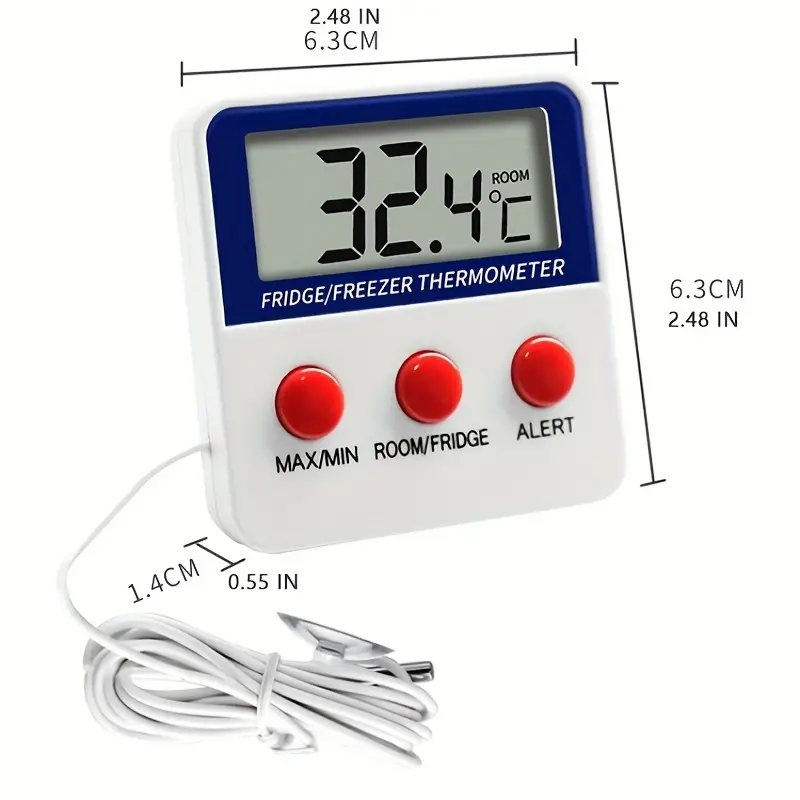 1pc Alarm Digital Fridge Freezer Thermometer With Strong Magnet And 1 5  Meters External Probe Back Refrigerator Freezer Thermometer - Home &  Kitchen - Temu