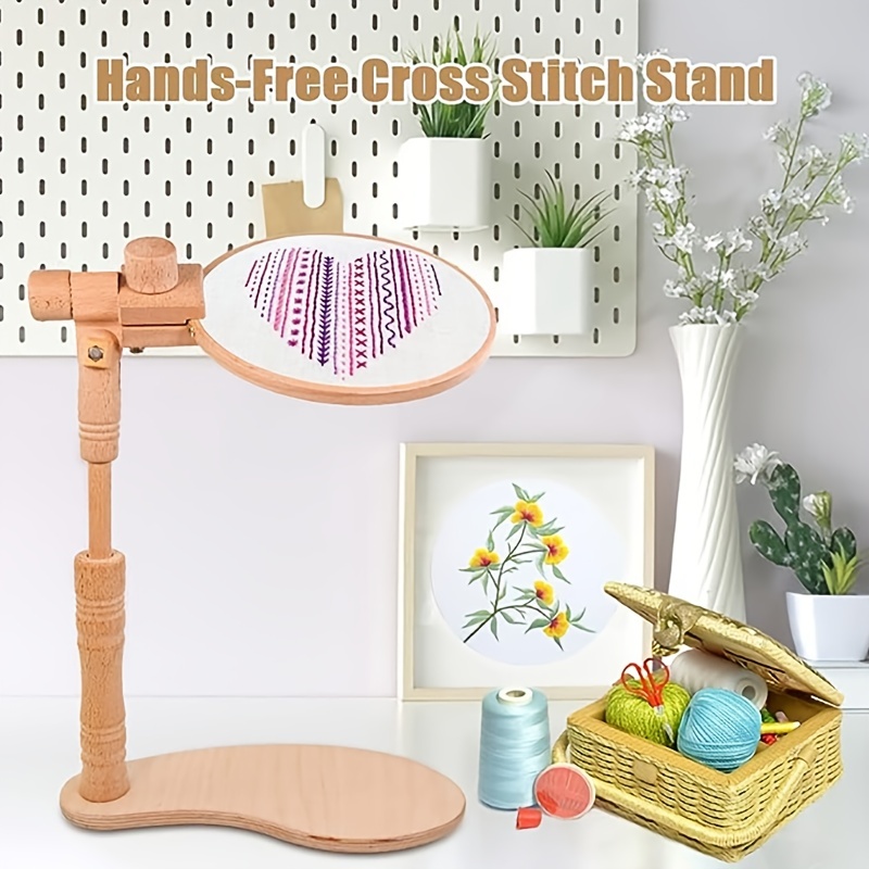 Embroidery Hoop Holder Wooden Adjustable Cross Stitch Stand Embroidery Stand  For Table 360 Degree Rotating Cross Stitch Embroidery Framefor Diy Craft