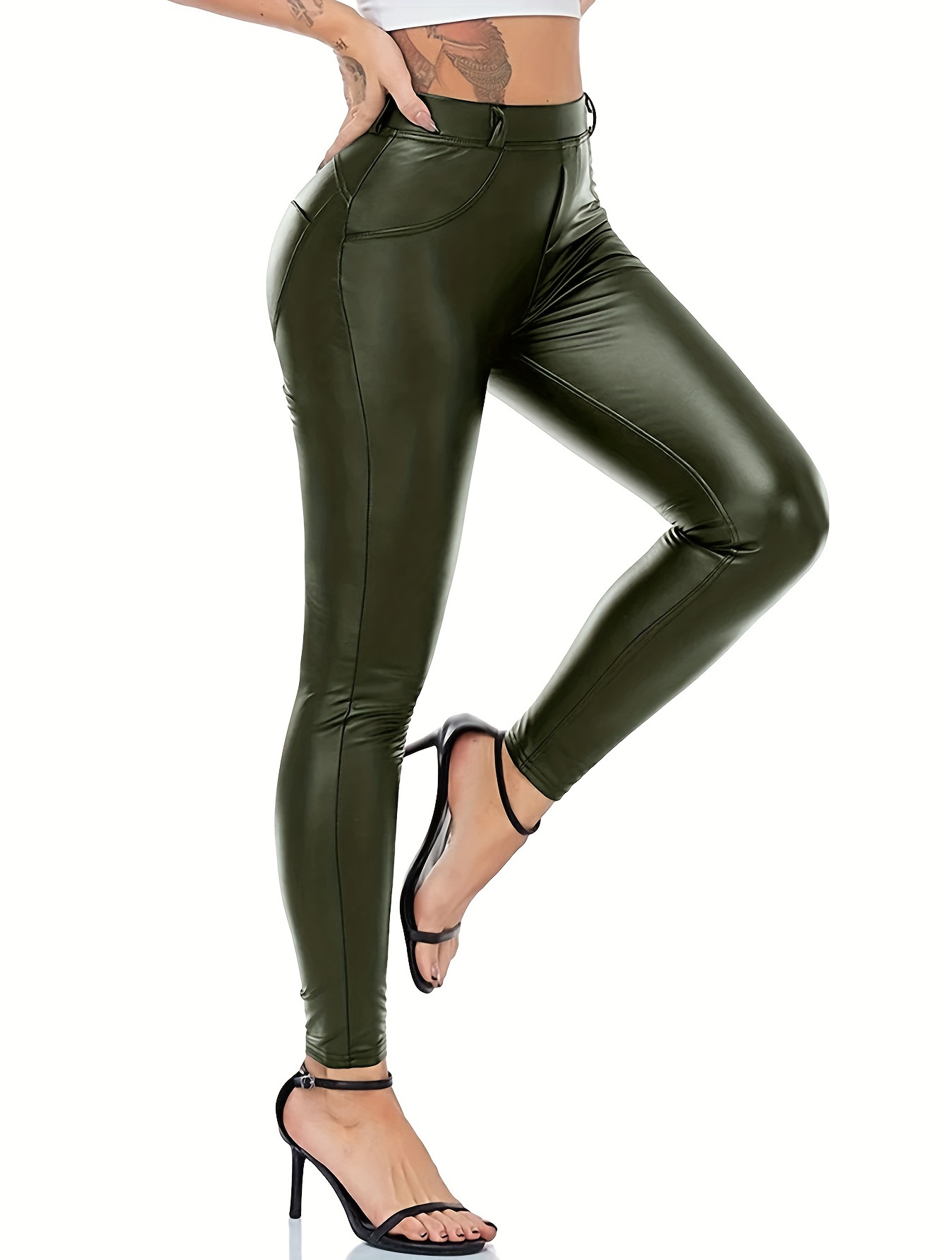 Buy Green Faux Leather Leggings 16, Leggings