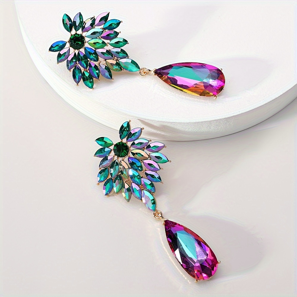 TEMU Elegantes Pendientes de Cristal con Forma de Hoja para Mujeres - Lujosos y de Moda, Perfectos para Fiestas y , Pasadores de Acero Inoxidable