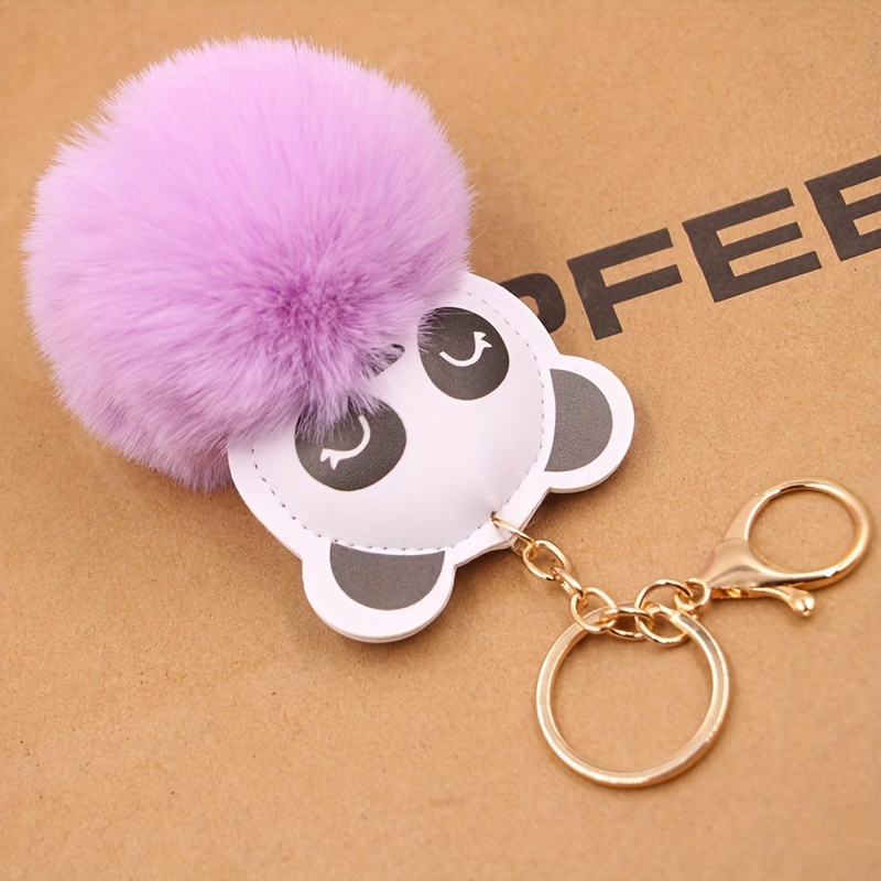 Panda & Pom Pom Keychain Cute Plush Animal Key Ring Purse Bag