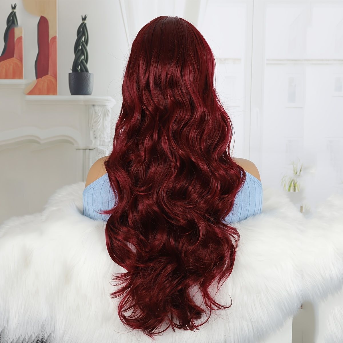 26 Inches Synthetic Wig Long Black Natural Wave Wig For Women Middle Part  Ombre Burgundy Daily Heat Resistant Fiber Wigs - Beauty & Personal Care -  Temu