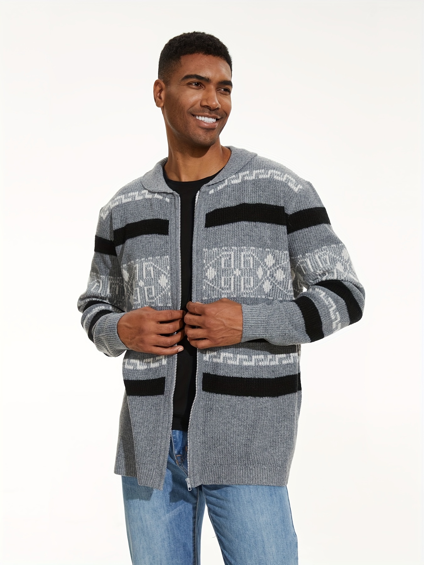 Plus Size Men's Zip Knit Cardigan Versatile Casual Knitted Tops