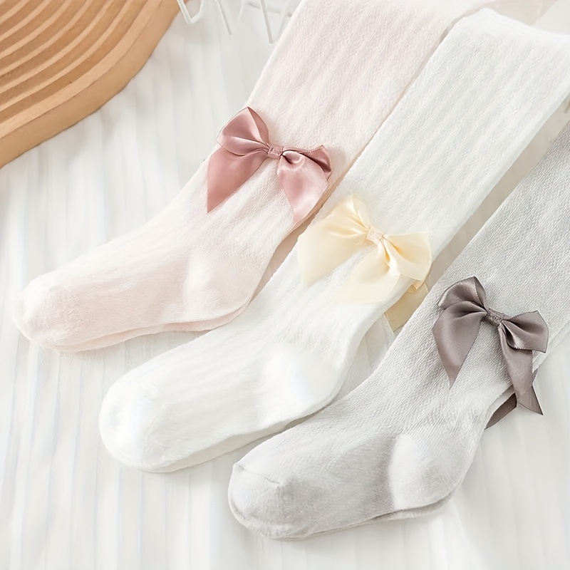 Medias térmicas para niña, medias de algodón con lazo, 6 colores