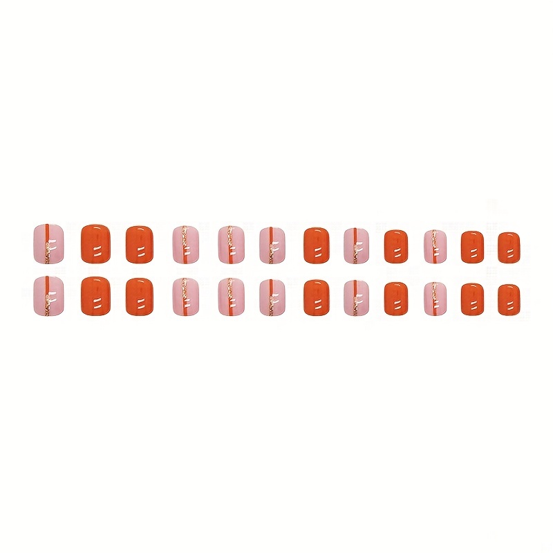 24pcs Orange Glitter Sequin Press On Nails Square False Nails for Daily Wear