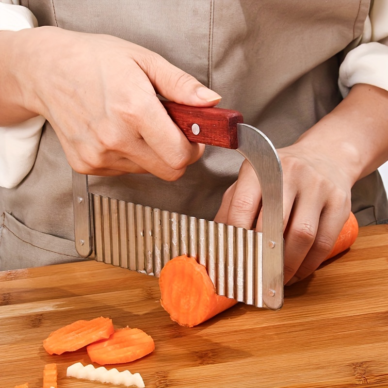 Stainless Steel Wooden Handle Potato Slicer French Fries - Temu