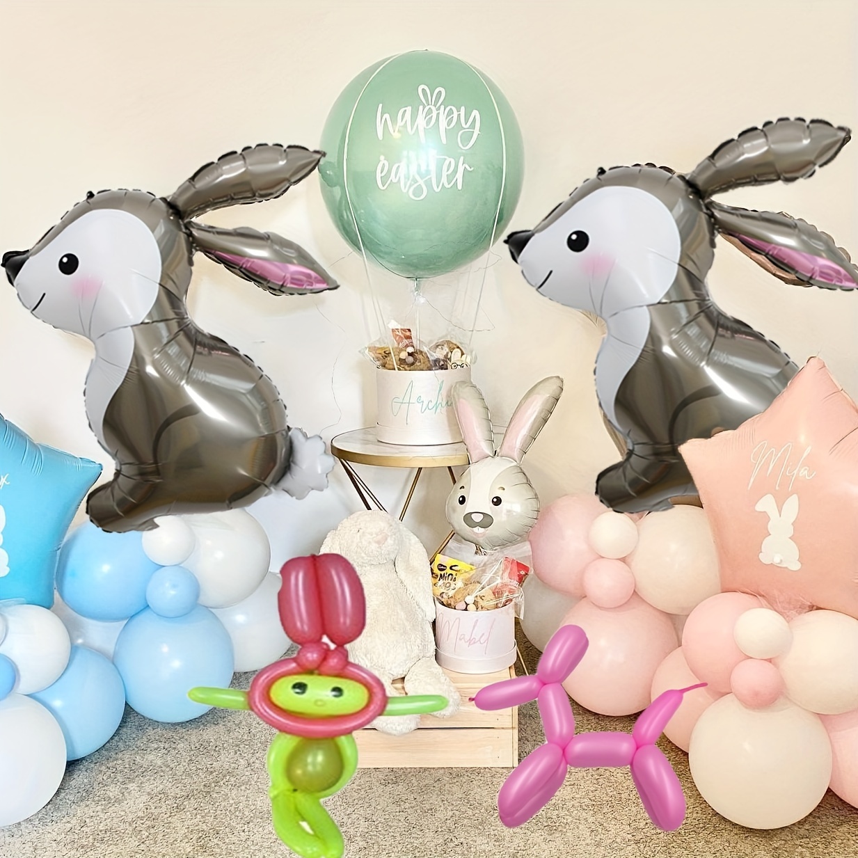 Ensemble de ballons à l'hélium en feuille de lapin de Pâques pour enfants,  décoration de fête, anniversaire, baby shower, mariage, 1-9 crème, 40 po,  25 pièces