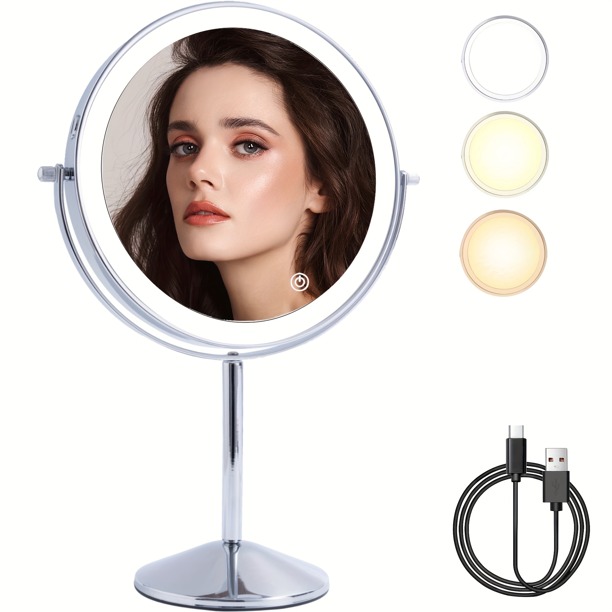 Espejo de tocador con luces, espejo grande de maquillaje de mesa con tira  de luz LED regulable con retroiluminación LED regulable, espejo de tocador