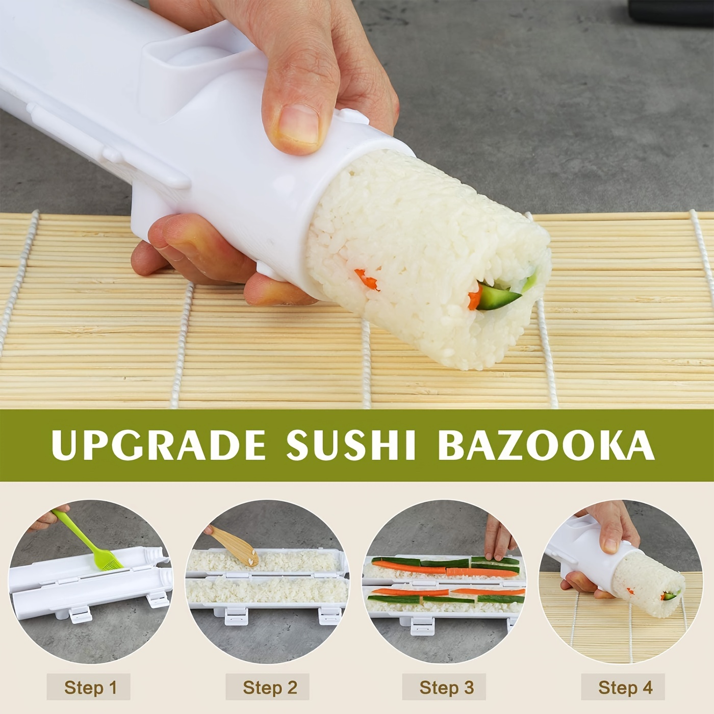 Bamboo Sushi-Making-Kit for Beginners,23PCS Sushi-Kit, Bazooka Sushi Roller  with Sushi Mat, Sushi Knife, Tweezers, Chopsticks and Holder, Mold
